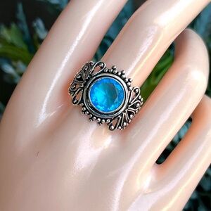 Vintage Design Blue Topaz Sterling Silver Ring Sz 10